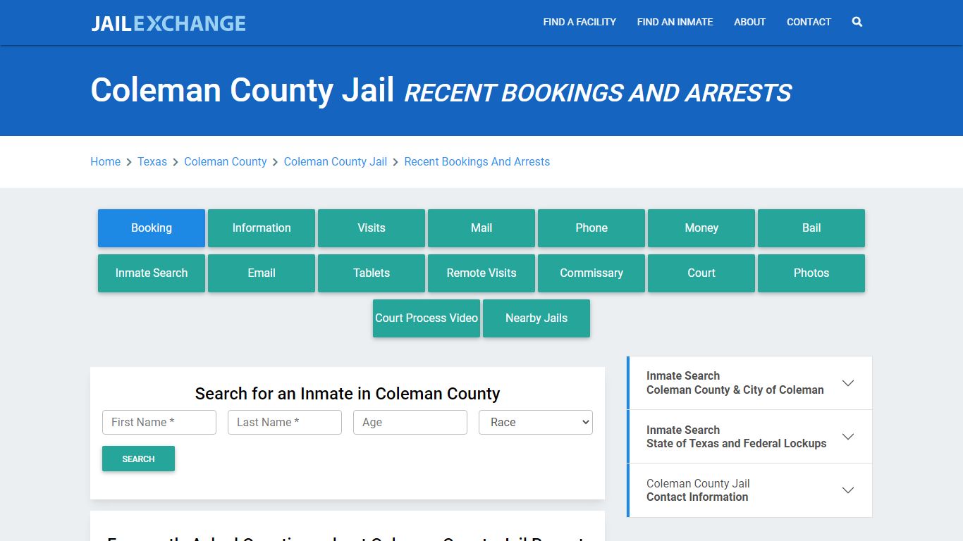 Coleman County Jail Recent Bookings And Arrests - Jail Exchange