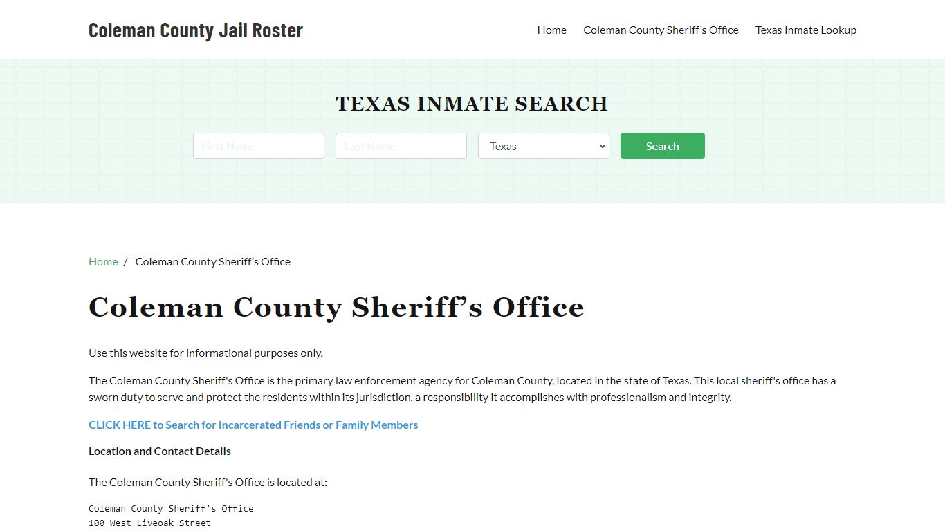 Coleman County Sheriff Office, TX, Arrest Warrants Search