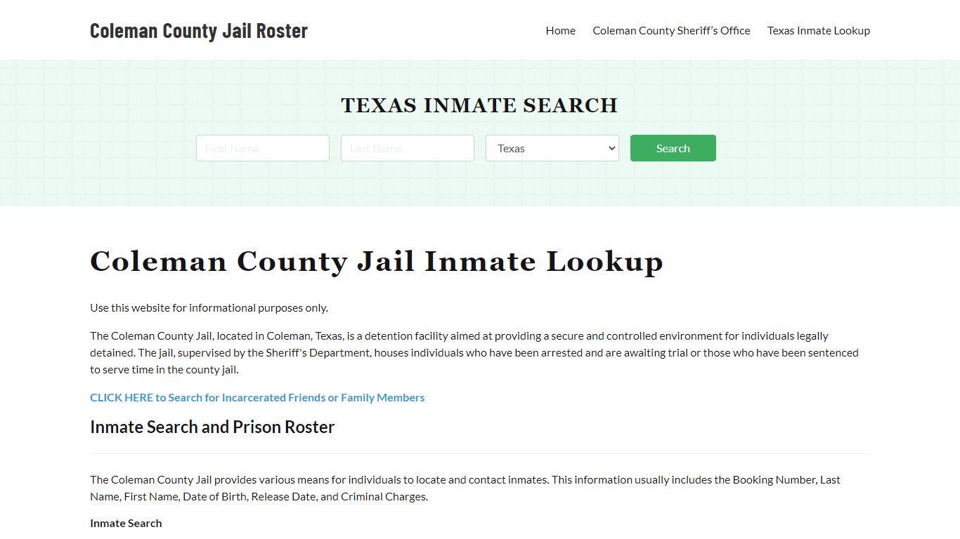 Coleman County Jail Roster Lookup, TX, Inmate Search